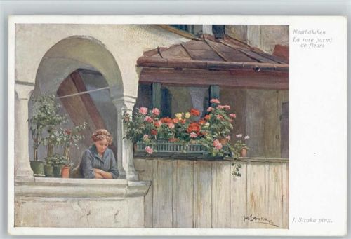 1906 Nesthäkchen auf dem Balkon - Blumentöpfe