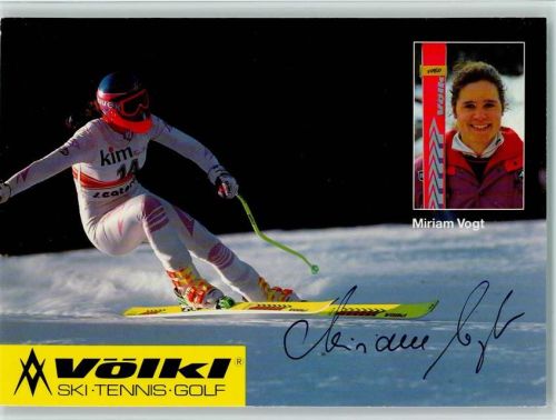 Miriam Vogt bei der Abfahrt und Original Autogramm