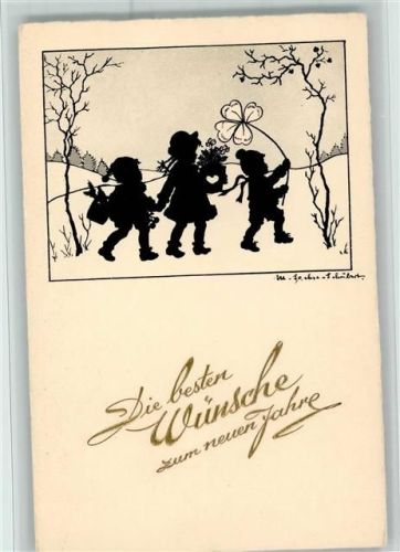 Neujahr - Kinder mit Tannenzweig, gute Erhaltung Sachse-Schubert, M.