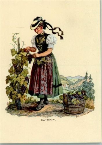 Glottertal - Weinlese - Badische Volkstrachten sign Skarbina Skarbina, H.