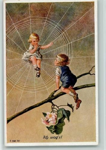 Das Netz der Spinne, Mädchen sitzt darin "Ich wags" Junge beobachtet alles