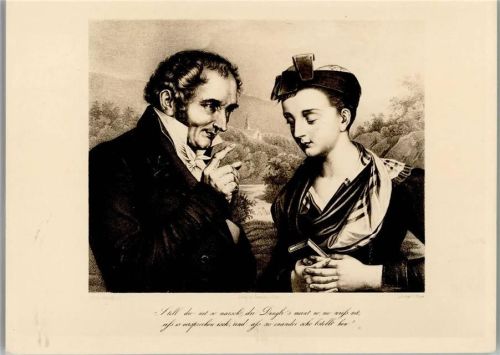 Der Dichter mit einer Frau und Spruch