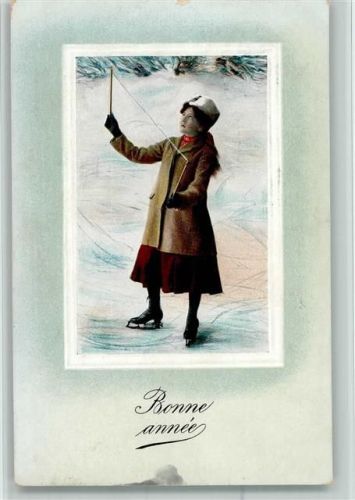 1903 Serie 748 Neujahr - Mädchen auf dem Eis mit Diabolo Spielzeug AK