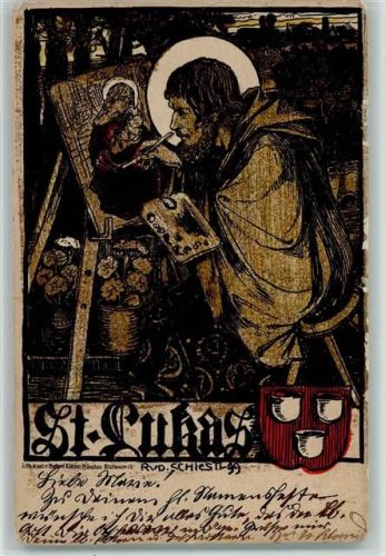 St. Lukas mit Staffelei, litho , christliches Heilige