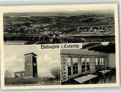 Bösingfeld Blick von Hohen Asch Aussichtsturm Hohe Asch mit Raststätte Innenaufnahme , ex Sammlung Busse