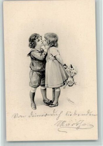 Serie 1665 - Kinderkuss , Mädchen mit Puppe