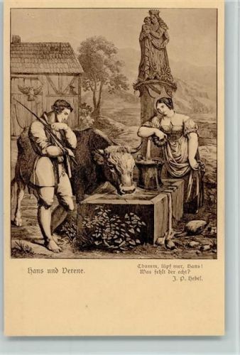 Hans und Verene am Brunnen - Hebelkarte Nr. 8 AK