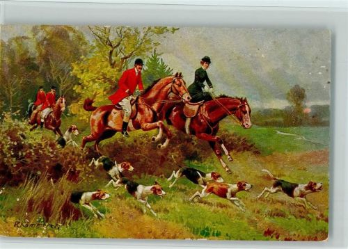 Fuchsjagd Rotröcke mit Jagdhunden - Jagd