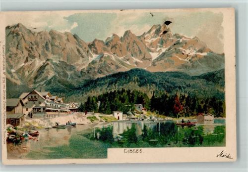 82491 W8104 Eibsee 1899 Lithographie Künstlerpostkarte Nr. 1259 Ottmar Zieher AK Stempelflecken