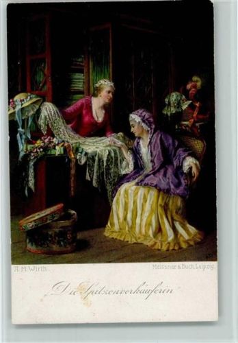 die Spitzenverkäuferin - Gemälde von Wirth - Meissner & Buch Serie 2559 AK Berufe