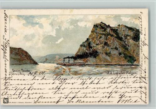 1901 Am Loreley Felsen, sign Erwin Günter - Raddampfer