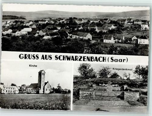 Schwarzenbach 1960 Kirche, Kriegerdenkmal, Hotel Restaurant Rauber mit Innenansichten, gute Erhaltung AK