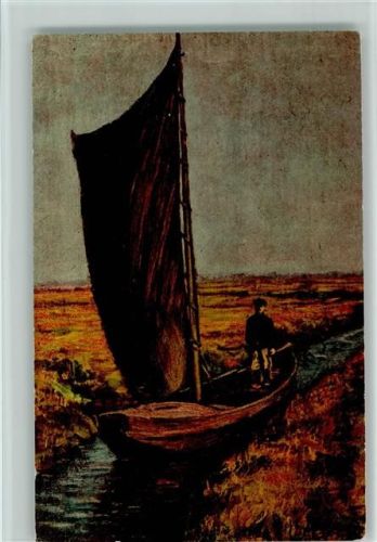 KNG Serie 754 - Worpsweder Kunstpostkarte von Richard Hartmann - Segelboot im Moorkanal