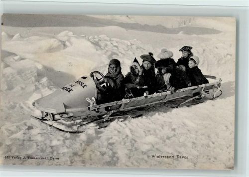Davos Dorf 1922 Kinder im Bobschlitten, gute Erhaltung AK.