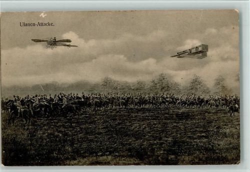 1915 WK I Ulanen Attacke mit Flugzeuge , gute Erhaltung - Feldpoststempel: Reserve Inf. Regiment Nr. 18, 3. Komp.