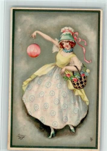 Primus Pastella Nr. 2080 - Frau mit Lampion , sign HP Lampion Künstlerkarte
