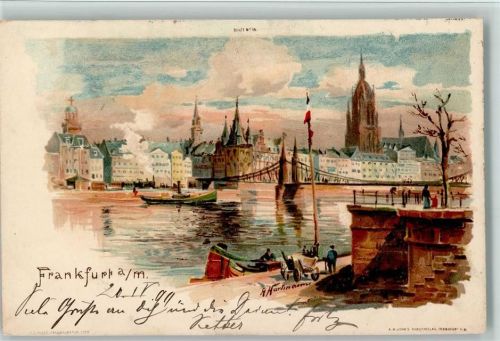 Frankfurt 1899 Panorama Brücke Dampfer sign.