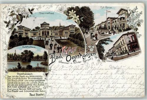 Oeynhausen 1897 Thermalbad Goldfischteich IIm Kurpark Gedicht Oeynhausen v. Paul Baehr