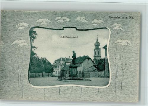 Gernsheim 1916 Jugendstil - Schöffer Denkmal, Passepartout Imitation, gute Erhaltung AK