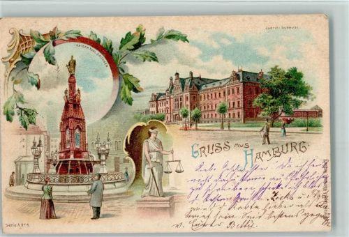 Hamburg 1898 Justiz-Gebäude Kasier Karl Brunnen Justizia Serie A No. 4