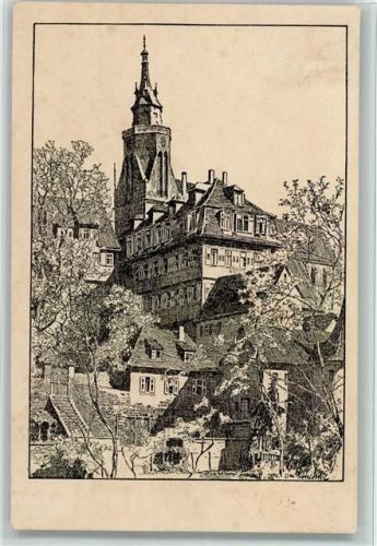 Tübingen 1925 Bildkarte aus Schwaben Reihe 1 Karte 3, Stiftskirche und alte Aula, Federzeichnung, AK
