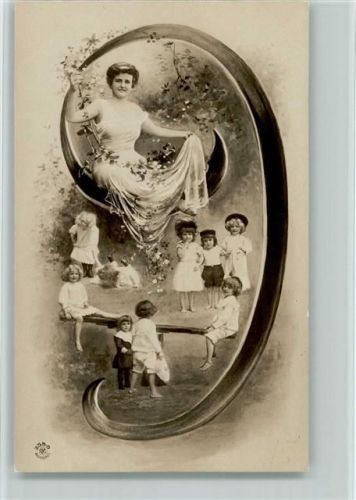 Fotomontage Frau Schaukel Kinder Nummer 9 Zahlenkarte