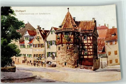 Stuttgart 1920 Aquarellkarte Nr. 3179 Verlag Hochstetter - Katharinenstr. AK