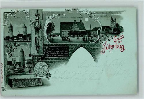 Jüterbog 1898 Gruss aus - Stadttürme, Rathaus , Kirche , gute Erhaltung AK