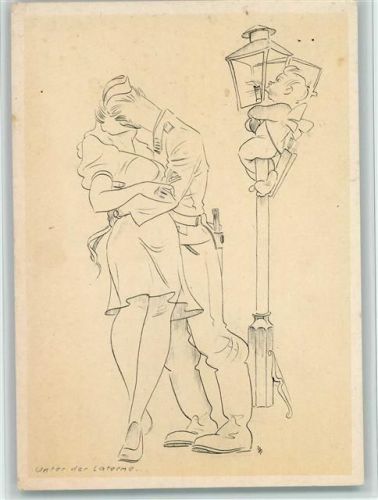Das Bild des Krieges - Ausstellung des Luftgaukommandos VI - Federzeichung "Unter der Laterne "