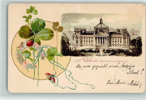 Berlin Mitte 1901 Reichstagsgebäude Vierblättriger Klee Marienkäfer Hufeisen