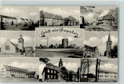 Repelen Talstraße Kath. Kapelle Schule Rheim Kamper Straße Schacht VI Rathaus Moerser Straße Evangel. Kirche Kath. Schule