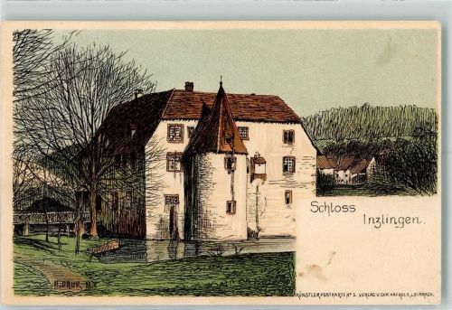 Inzlingen Schloss sign H. Daur Künstlerkarte