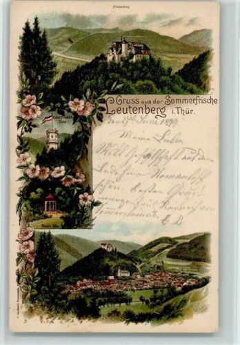 Leutenberg 1899 Lithographie Friedenburg Gesamtansicht Kaiser Friedrich Turm