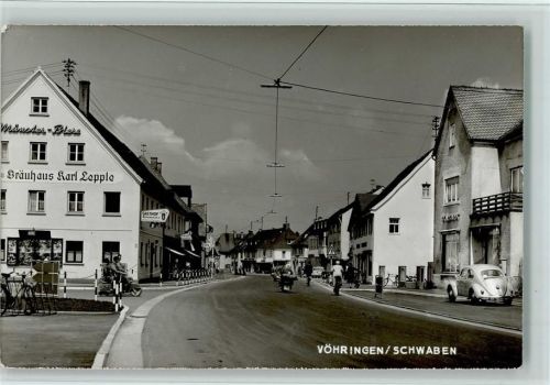 Vöhringen Bräuhaus Karl Lepple, VW Käfer, Straßenbild, sehr gute Erhaltung AK