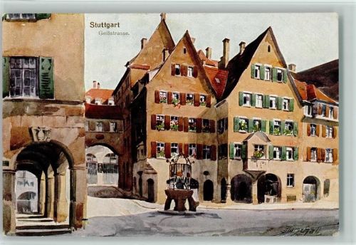 Stuttgart Aquarellkarte Nr. 3175 Verlag Hochstetter - Geißstr. AK