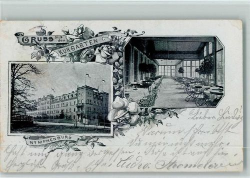 Nymphenburg 1901 Kurgarten Innenaufnahme 2-Bildaufnahme Rose