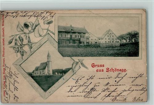 W8157 Schönegg 20940 Kirche, Dorfpartie AK Pernat 1904 Gebrauchsspuren