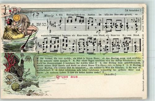 1900 Ein Hering liebt eine Auster Liederkarte AK