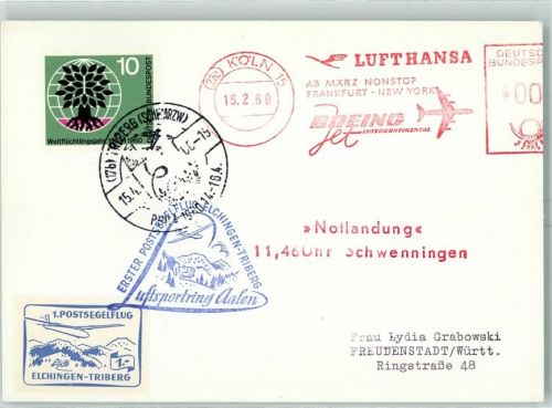 W7900 Elchingen , Donau 1. Postsegelflug Elchingen-Triberg Luftsportring Aalen - Notlandung 11.46 Uhr Schwennigen - Post Segelflug