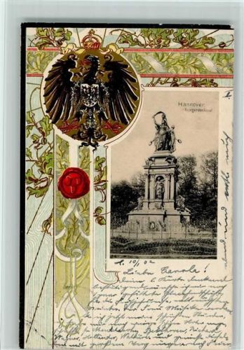 Hannover 1902 Kriegerdenkmal Siegel Eichenlaub Lithographie/Prägedruck