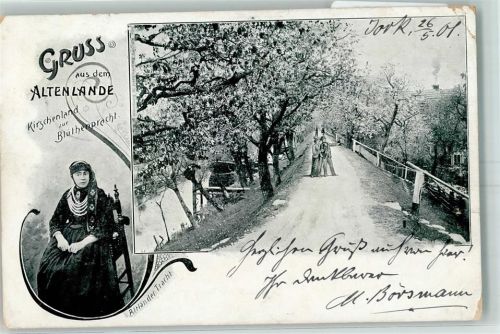 Jork 1901 Kirschenland zur Blütenpracht Baumblüte Altländer Tracht Ort lt. Stempel