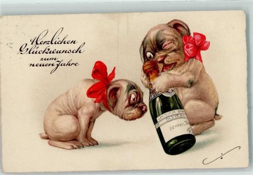1920 Neujahr Henkell Trocken Hund AK