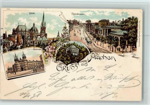 Aachen 1898 Dom Elisenbrunnen Lousberg Kaserne Bahnpoststempel Zug 33