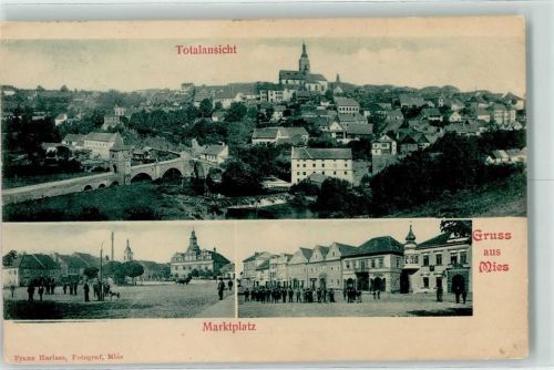 Stribro 1901 Marktplatz Kirche Hund Mauer