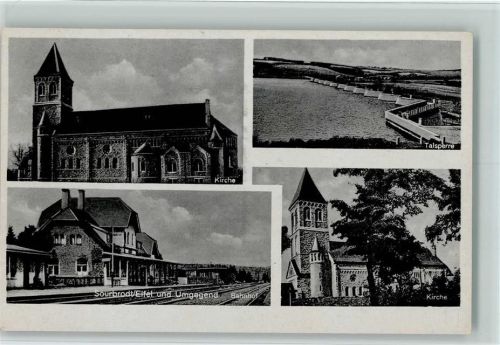 Sourbrodt 1940 Bahnhof, Kirche, Talsperre AK