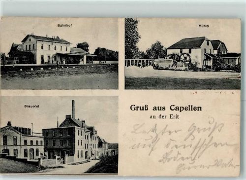 Kapellen 1916 Bahnhof, Mühle AK