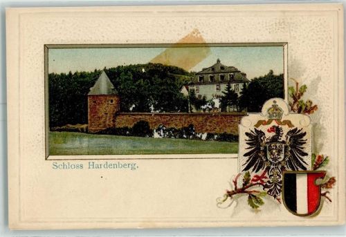 42549 W5620 Neviges 1909 Gebrauchsspuren Prägedruck Schloss Hardenberg Passepartout Wappen