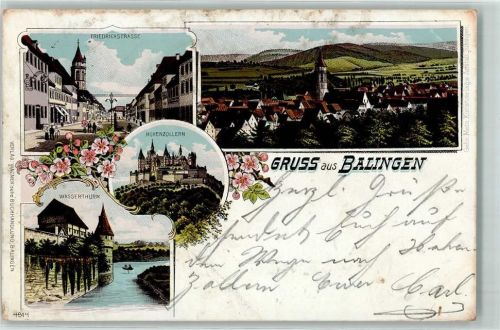 Balingen 1906 Friedrichstraße Hohenzollern Wasserturm Lithographie