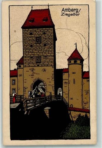 Amberg 1913 Ziegeltor Künstler-Stein-Zeichnung