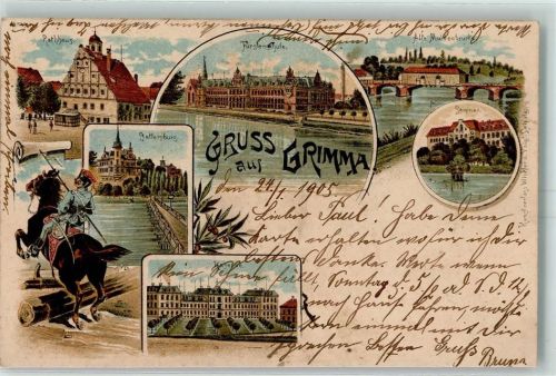Grimma 1905 Rathaus Fürstenschule Alte Muldenbrücke Seminar Gattersburg Kaserne Soldat Uniform